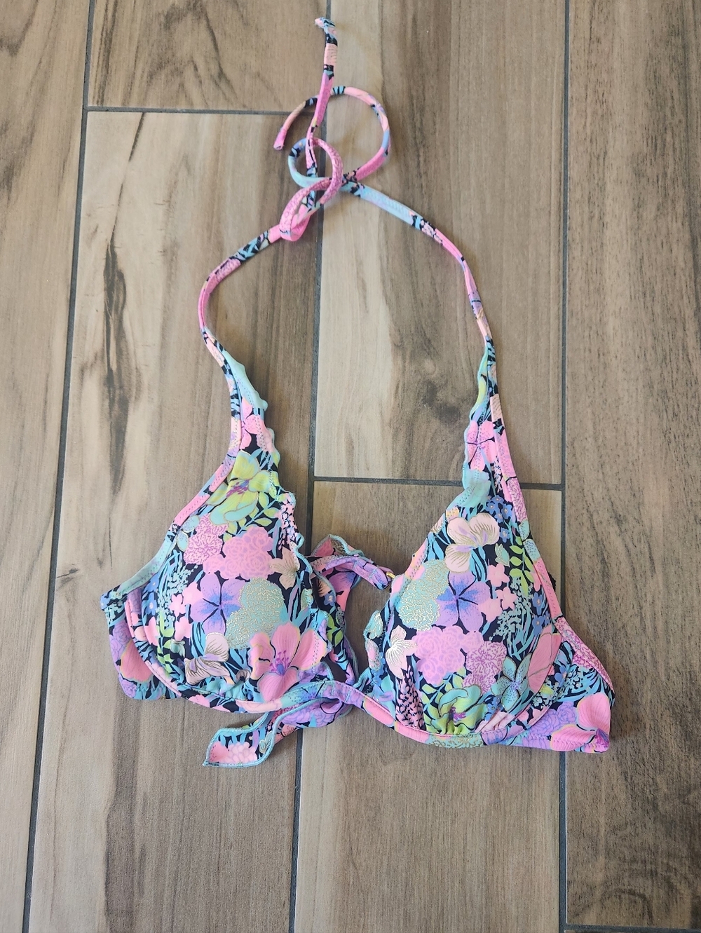 Victoria's Secret Floral Pink & Blue Bikini Top